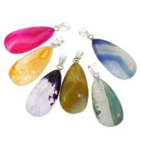 Lace Agate Pendants, with brass bail, Teardrop, mixed colors, 15x35x8mm, Hole:Approx 4x6mm, 5PCs/Bag, Sold By Bag
