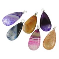 Lace Agate Pendants, with brass bail, Teardrop, mixed colors, 21x43x8mm, Hole:Approx 5x5mm, 5PCs/Bag, Sold By Bag