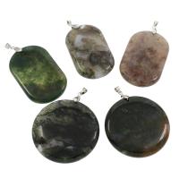 Moss Agate Pendants, with brass bail, different styles for choice, mixed colors, Hole:Approx 4x6mm, 5PCs/Bag, Sold By Bag