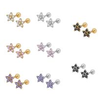 Stainless Steel Ear Piercing Jewelry Titanium Steel Flower plated for woman & with cubic zirconia 6mm Sold By Lot