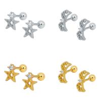 Stainless Steel Ear Piercing Jewelry Titanium Steel Star plated for woman & with cubic zirconia 8mm Sold By Bag
