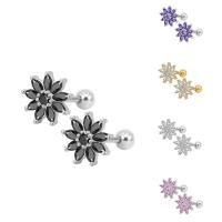 Stainless Steel Ear Piercing Jewelry Titanium Steel Flower plated for woman & with cubic zirconia 10mm Sold By Bag