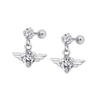 Stainless Steel Straight Barbell Titanium Steel Winged Heart for woman & with cubic zirconia original color 6mm Sold By Lot