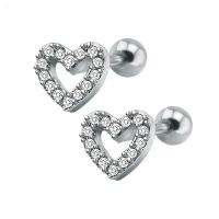 Ανοξείδωτο χάλυβα Ear Piercing Κοσμήματα, Titanium Steel, Καρδιά, για τη γυναίκα & με ζιργκόν, αρχικό χρώμα, 7mm, Sold Με Ζεύγος
