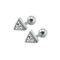 Rustfrit stål Ear Piercing Smykker, Titanium Stål, Triangle, for kvinde & med cubic zirconia, oprindelige farve, 4mm, 6par/Lot, Solgt af Lot