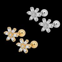 Stainless Steel Ear Piercing Jewelry Titanium Steel Flower plated for woman & with cubic zirconia 8mm Sold By Lot