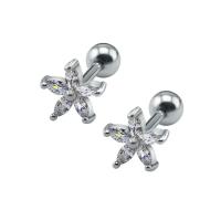Rozsdamentes acél Ear Piercing ékszerek, Titanium Steel, Virág, a nő & cirkónia, az eredeti szín, 6mm, Által értékesített pár