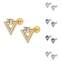 Stainless Steel Ear Piercing Jewelry, Titanium Steel, Triangle, plated, for woman & with cubic zirconia, more colors for choice, 10mm, 6Bags/Lot, Sold By Lot