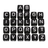 Grânulos acrílicos de alfabeto, acrilico, Cubo, Varios pares a sua escolha & com padrão de carta, preto, 9.5x9.5mm, Buraco:Aprox 2mm, Aprox 550PCs/Bag, vendido por Bag