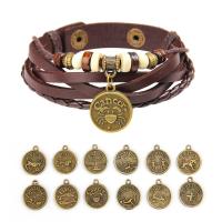 Leather Bracelet with Resin & Zinc Alloy 12 Signs of the Zodiac antique brass color plated Unisex & adjustable 12mm Sold Per Approx 8.5 Inch Strand