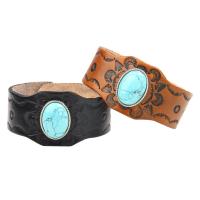 Leather Bracelet, with Natural Turquoise & Tibetan Style, plated, Unisex & adjustable, more colors for choice, nickel, lead & cadmium free, 40mm, Sold Per Approx 9.5 Inch Strand