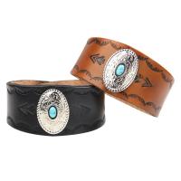 Leather Bracelet, with Turquoise & Tibetan Style, plated, Unisex & adjustable, more colors for choice, nickel, lead & cadmium free, 40mm, Sold Per Approx 9.6 Inch Strand