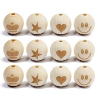 Perles en bois, Rond, modèles différents pour le choix, couleur originale, 20mm, Trou:Environ 4mm, 20PC/sac, Vendu par sac