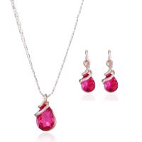Tibetan Style Jewelry Sets, earring & necklace, with Crystal, with 2inch extender chain, Teardrop, rose gold color plated, bar chain & for woman, more colors for choice, 7x20mm, 10x20mm, Length:Approx 17 Inch, Sold By Set