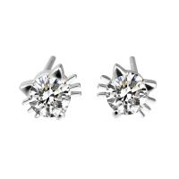 Brass Stud Earring Cat real silver plated for woman & with cubic zirconia nickel lead & cadmium free Sold By Pair