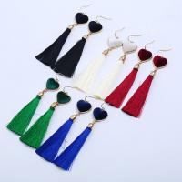 Fashion Fringe Earrings, Tibetan Style, with Nylon & Velveteen, Tassel, plated, for woman, more colors for choice, 22x100mm, Sold By Pair