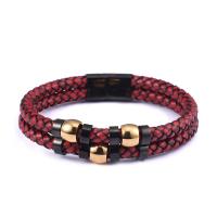 Leather Bracelet with Stainless Steel plated for man red 12mm Sold Per Approx 9 Inch Strand