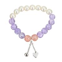 Stainless Steel Bracelet, with Crystal & Glass Pearl, Heart, charm bracelet & for woman & crackle, original color, 8.5x9mm, 10mm, Sold Per Approx 7 Inch Strand