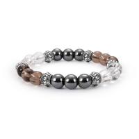Hématite bracelet, avec quartz clair & quartz fumé & alliage de zinc, unisexe, 8mm, 6x8mm, Vendu par Environ 6 pouce brin