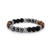 Black Agate Bracelet with Tiger Eye & Hematite & Zinc Alloy antique silver color plated Unisex 8mm Sold Per Approx 6 Inch Strand