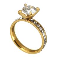 nehrđajućeg Čelik vještački dijamant Finger Ring, Nehrđajući čelik, zlatna boja pozlaćen, za žene & s Rhinestone, 8mm, Veličina:7, Prodano By PC