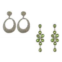 Zinc Alloy Drop Earring with Rhinestone Clay Pave & Crystal iron post pin silver color plated & for woman & faceted nickel lead & cadmium free Sold By Pair