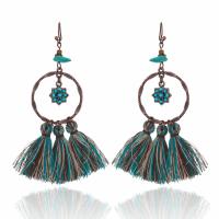 Zinc Alloy Tassel Earring with Nylon Cord & Turquoise antique copper color plated Bohemian style & for woman nickel lead & cadmium free Sold By Pair