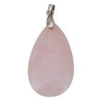 Stainless Steel Pendant, with Rose Quartz, Teardrop, original color, 21x35x9mm, Hole:Approx 4mm, Sold By PC