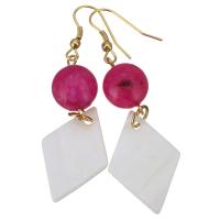 Stainless Steel Drop Earring with Dyed Jade & White Shell Rhombus gold color plated for woman 68mm Sold By Pair