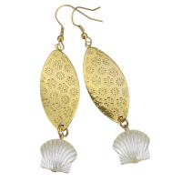 Stainless Steel Drop Earring, with White Shell, Shell, gold color plated, for woman, 78mm, 16x18mm, Sold By Pair