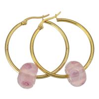 Stainless Steel Hoop Earring with Lampwork gold color plated for woman  Sold By Pair