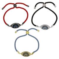 Brass Bracelet, with Nylon Cord, Horse Eye, plated, adjustable & micro pave cubic zirconia & for woman, more colors for choice, 32x13mm, 3mm, Length:Approx 5-9 Inch, 5Strands/Lot, Sold By Lot