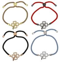 Brass Bracelet, with Nylon Cord, Flower, plated, adjustable & micro pave cubic zirconia & for woman, more colors for choice, 21x19mm, 3mm, Length:Approx 5-8 Inch, 5Strands/Lot, Sold By Lot