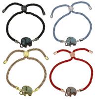 Brass Bracelet, with Nylon Cord, Elephant, plated, adjustable & micro pave cubic zirconia & for woman, more colors for choice, 20x14mm, 3mm, Length:Approx 5-9 Inch, 5Strands/Lot, Sold By Lot