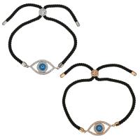 Brass Bracelet, with Nylon Cord & Resin, Horse Eye, plated, evil eye pattern & adjustable & micro pave cubic zirconia & for woman, more colors for choice, 30x14mm, 3mm, Length:Approx 5-10 Inch, 5Strands/Lot, Sold By Lot