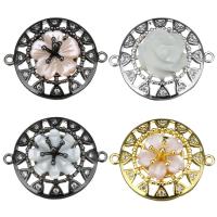 Brass Connector with Resin Flower plated micro pave cubic zirconia & for woman & 1/1 loop & hollow Approx 0.7mm Sold By PC