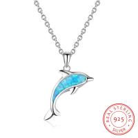925 Sterling Silver Necklace, with Opal, with 1.9lnch extender chain, Dolphin, oval chain & for woman, 15x28mm, Sold Per Approx 15.7 Inch Strand