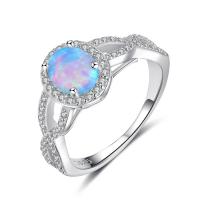 925 Sterling Silver Finger Ring, with Opal, Flat Oval, different size for choice & micro pave cubic zirconia & for woman, 6x10mm, Sold By PC
