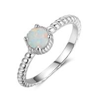 925 Sterling Silver Finger Ring, with Opal, Flat Round, different size for choice & for woman, 2mm, 5mm, Sold By PC