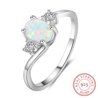 925 Sterling Silver Finger Ring, with Opal, different size for choice & for woman & with cubic zirconia, 2.5mm, 5mm, 1.5mm, Sold By PC