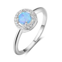 925 Sterling Silver Finger Ring, with Opal, Flat Round, different size for choice & micro pave cubic zirconia & for woman, 1.5mm, 9mm, Sold By PC