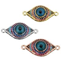 Brass Connector with Resin Horse Eye plated evil eye pattern & micro pave cubic zirconia & 1/1 loop Sold By PC