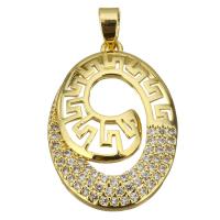 Cubic Zirconia Micro Pave Brass Pendant, Flat Oval, real gold plated, micro pave cubic zirconia, 16x23x3mm, Hole:Approx 1.9x2.5mm, Sold By PC