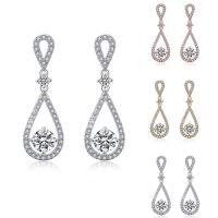 Brass Drop Earring, Teardrop, plated, for woman & with cubic zirconia, more colors for choice, nickel, lead & cadmium free, 10-30mm, Sold By Pair