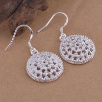 Brass Drop Earring Flat Round real silver plated for woman lead & cadmium free Sold By Pair
