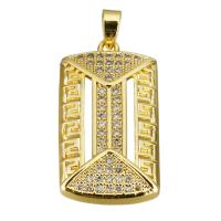 Cubic Zirconia Micro Pave Brass Pendant, Rectangle, real gold plated, micro pave cubic zirconia, 13x24x4mm, Hole:Approx 1.6x2mm, Sold By PC