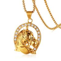 Stainless Steel Pendants, Horse, gold color plated, with rhinestone, 34x44mm, Hole:Approx 6mm, Sold By PC
