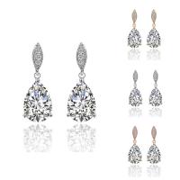 Brass Drop Earring Teardrop plated for woman & with cubic zirconia nickel lead & cadmium free 10-30mm Sold By Pair