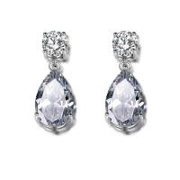 Brass Drop Earring Teardrop platinum plated for woman & with cubic zirconia nickel lead & cadmium free Sold By Pair