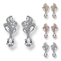 Brass Drop Earring plated for woman & with cubic zirconia nickel lead & cadmium free Sold By Pair